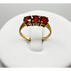Red Garnet 3-Stone 10K Yellow Gold Ring 2.21ctw Size 8